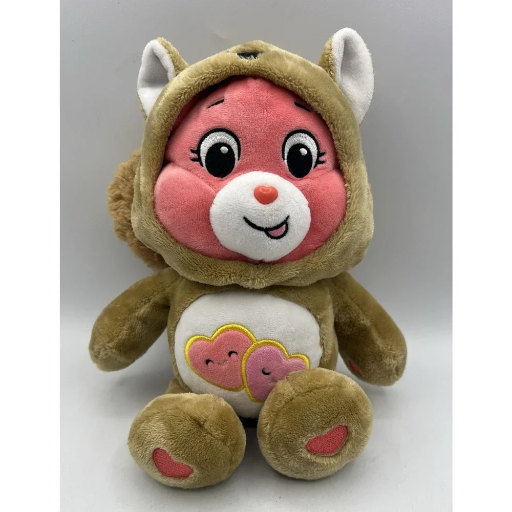 Care Bears Tenderheart Bear Plush Pink Face Brown Hoodie Stuffed Animal Toy